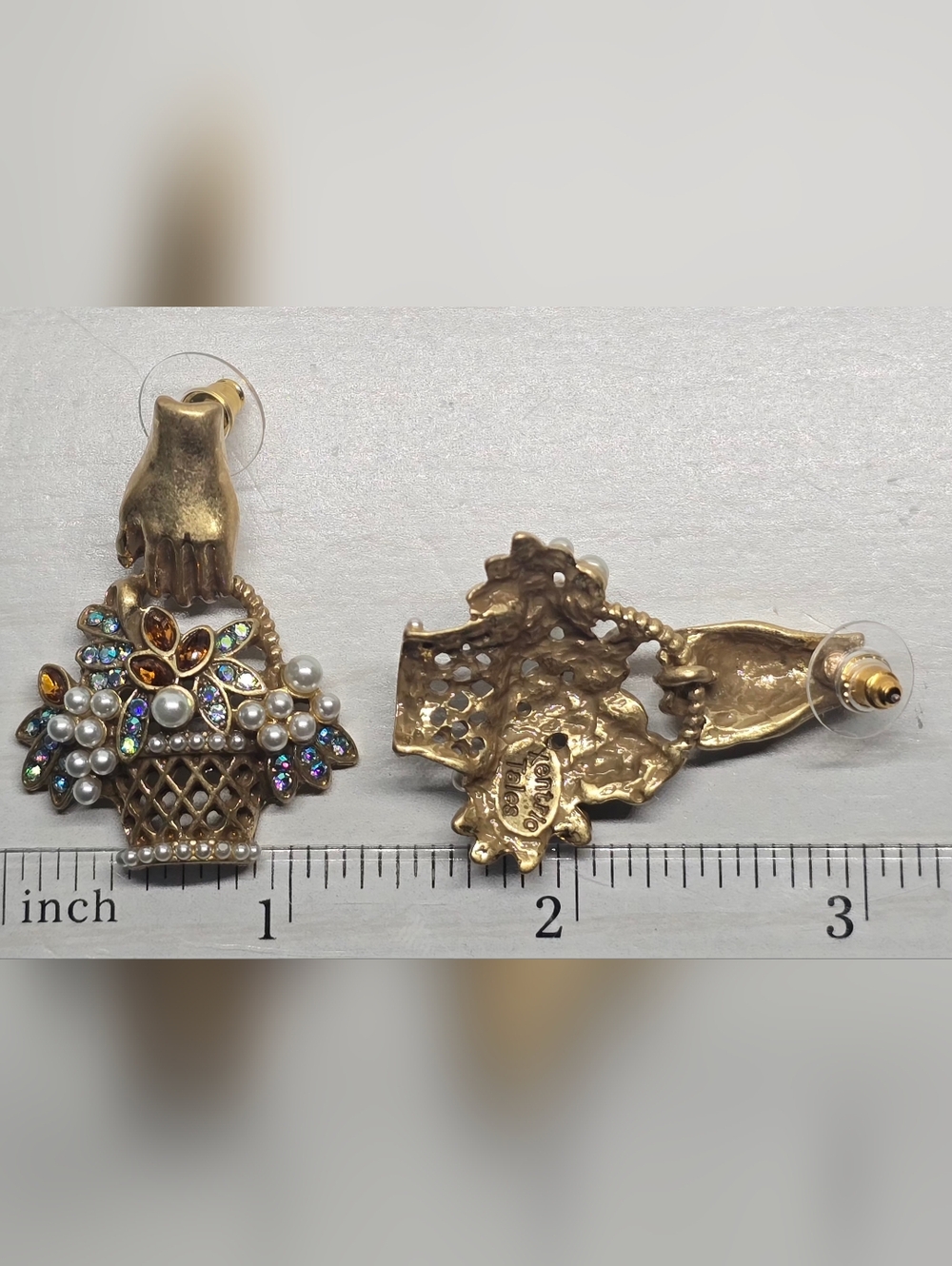 Vintage Style Gold Basket Pearl and Multistone Drop Earrings - Picture 3 of 7